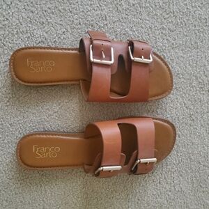 Franco Sarto Womens Godiva Leather Open Toe Casual Slide, Whiskey